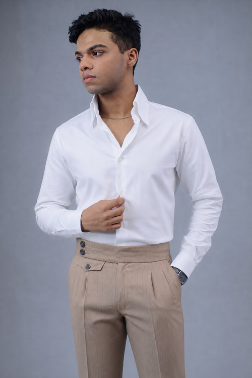 Model in Classic White Shirt side angle view