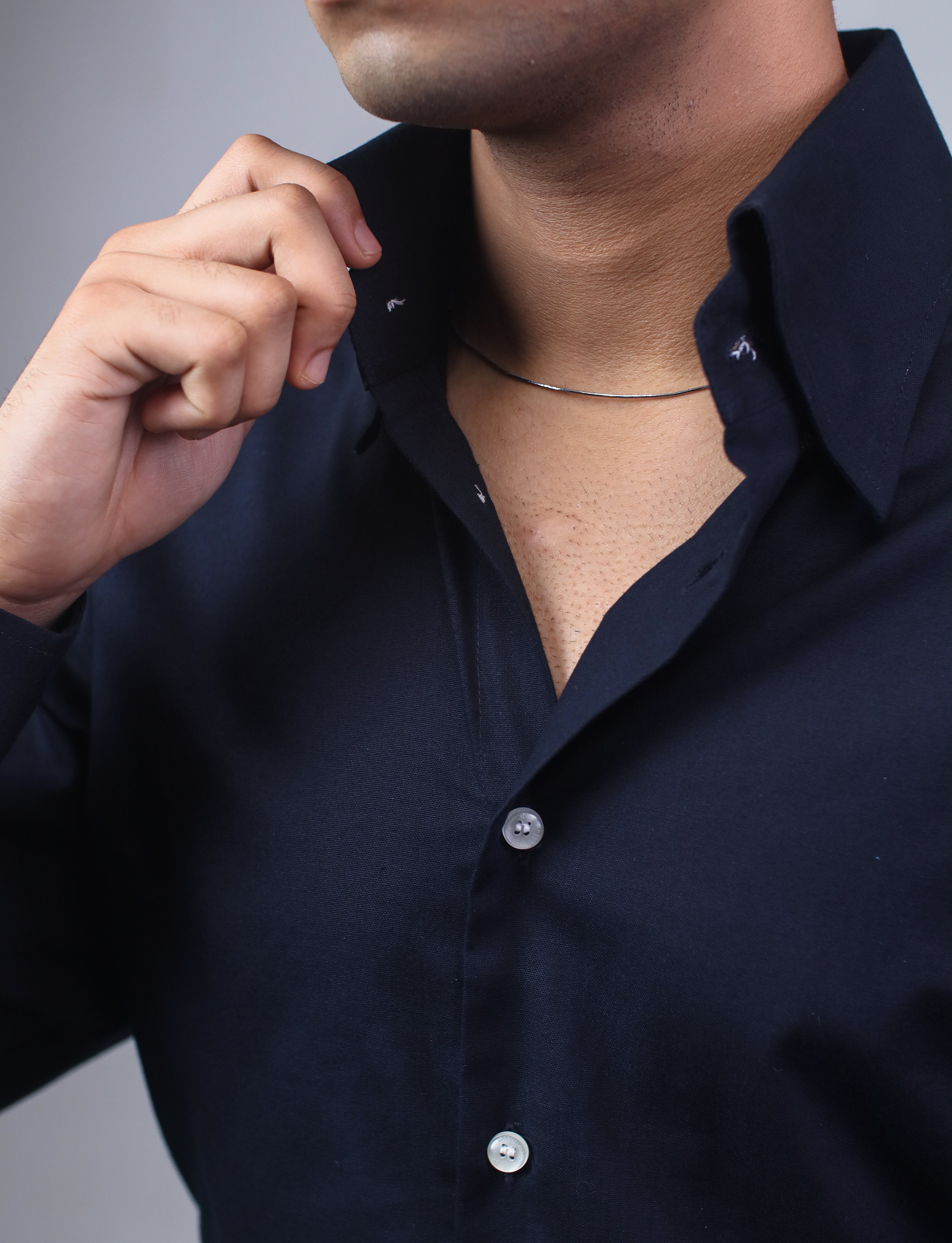 The Signature Navy High-Collar Shirt