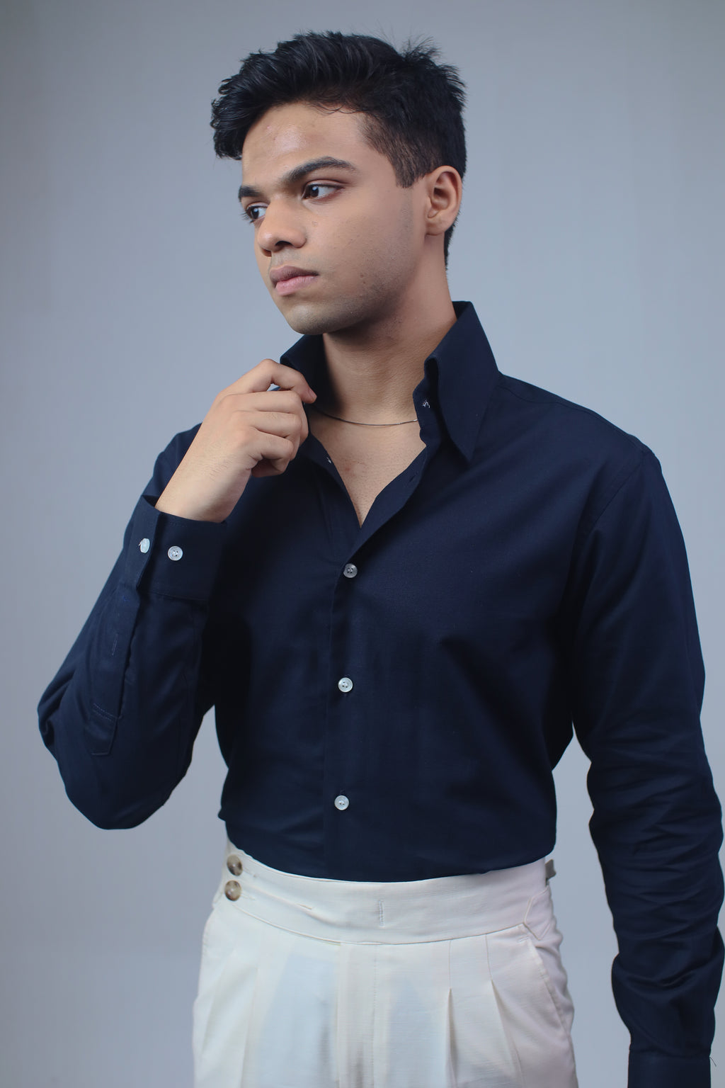The Signature Navy High-Collar Shirt