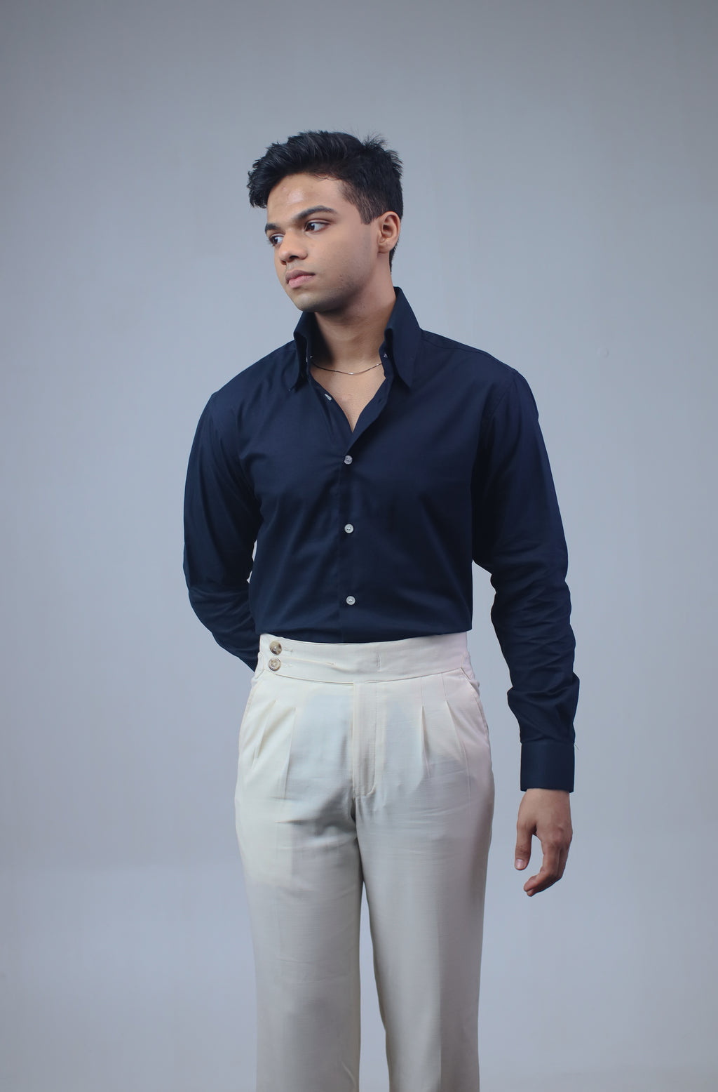 The Signature Navy High-Collar Shirt