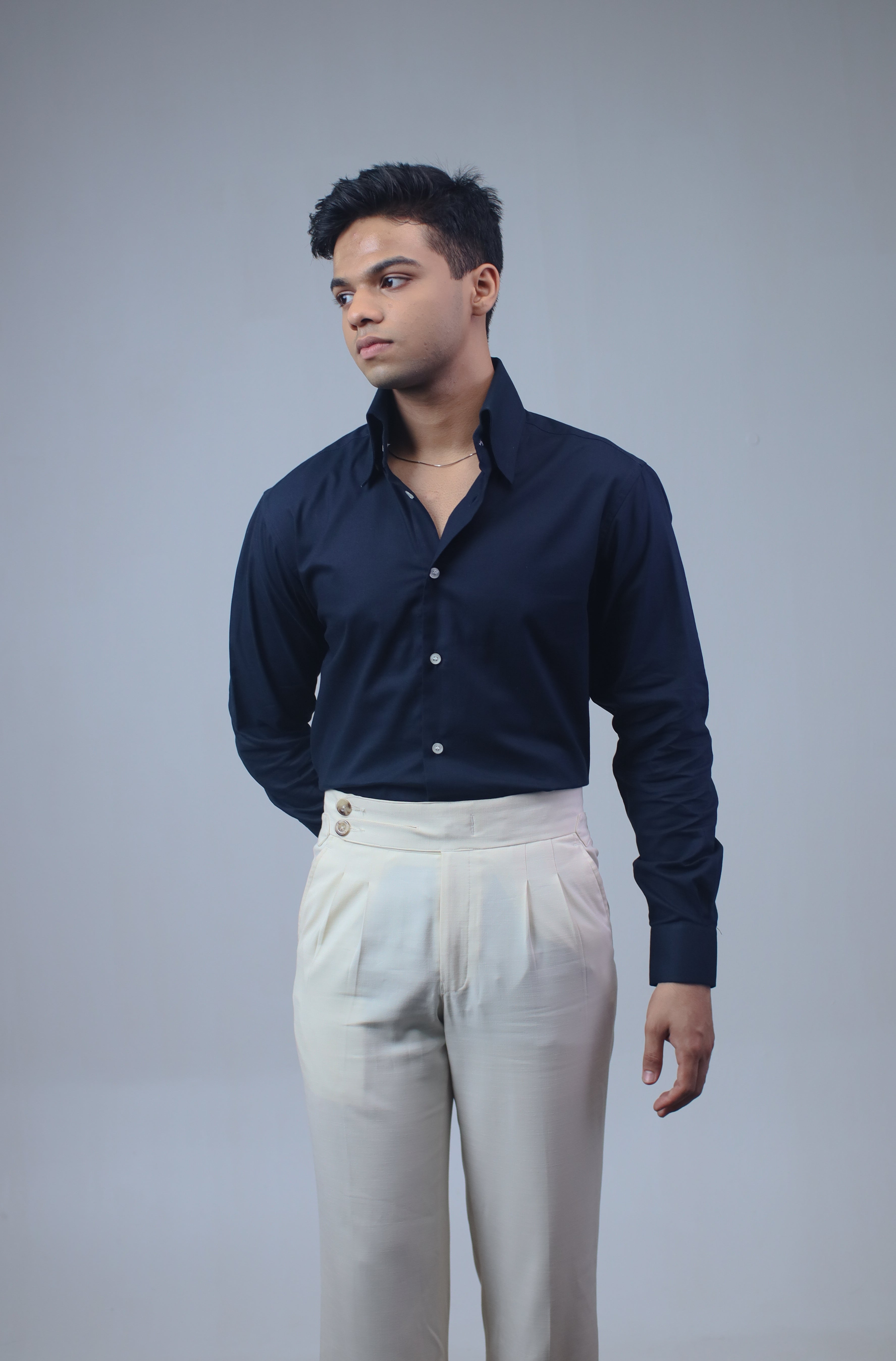 The Signature Navy High-Collar Shirt