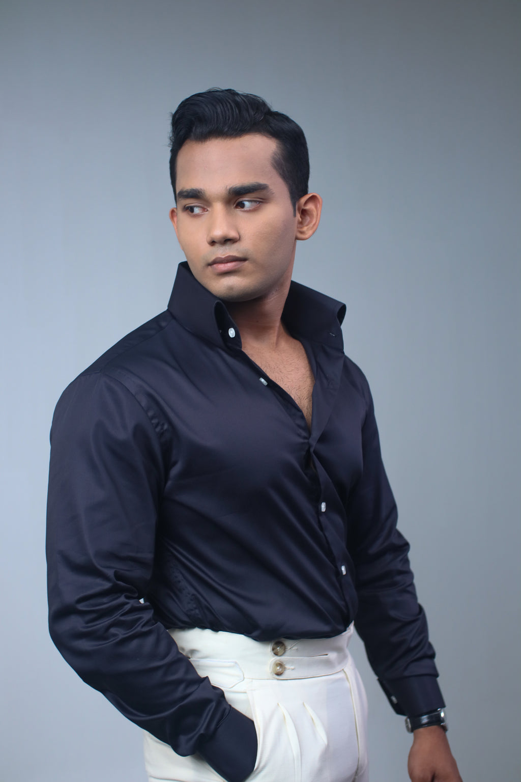 The Signature Black Glossy Tailored Shirt