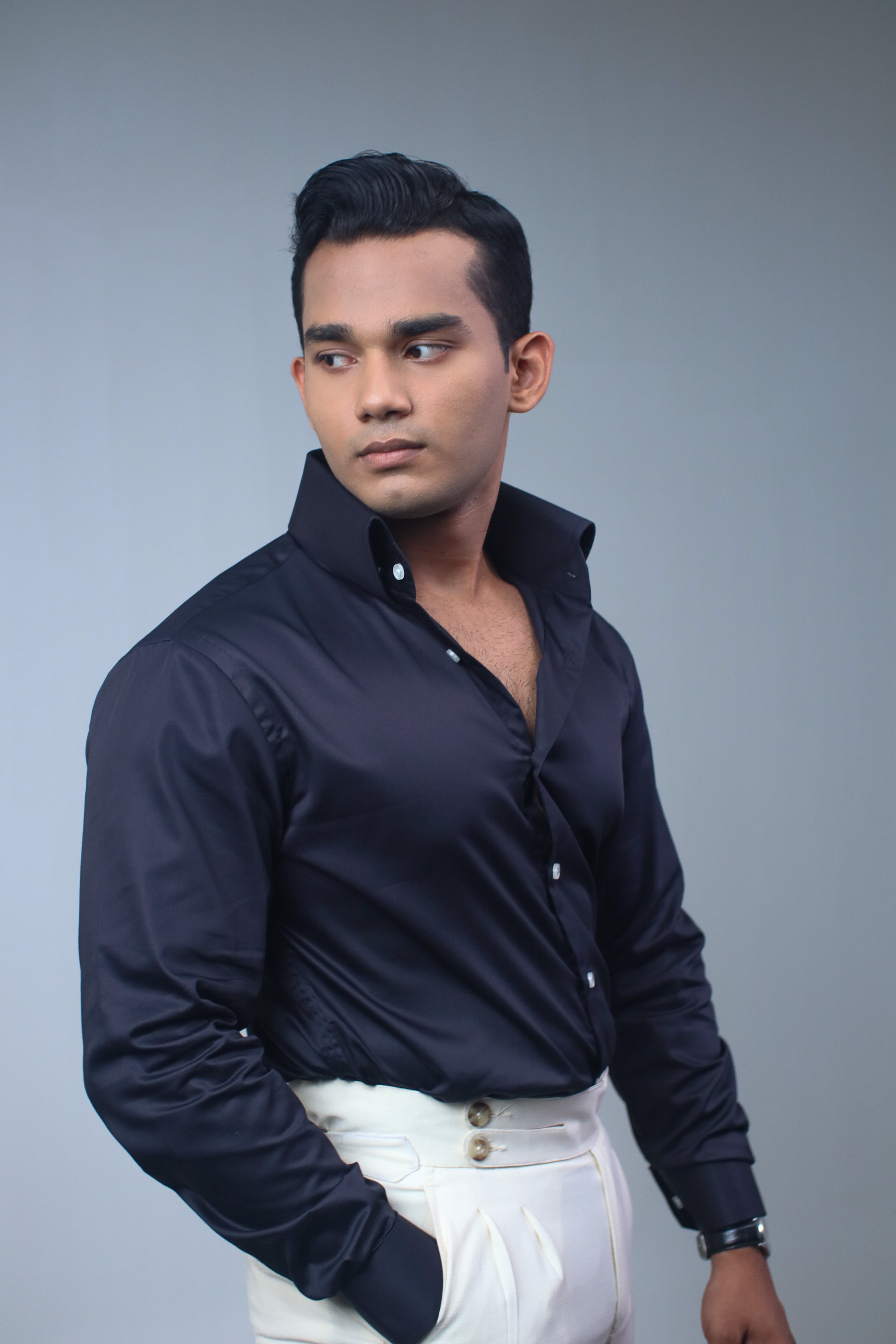 The Signature Black Glossy Tailored Shirt
