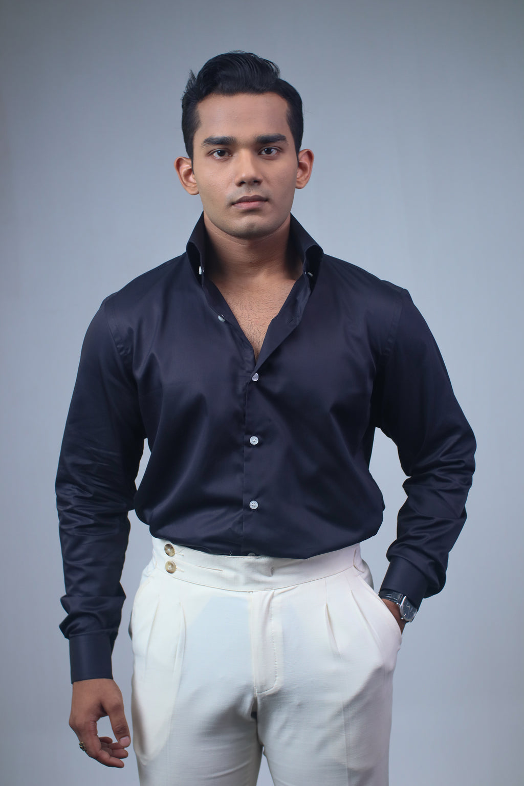 The Signature Black Glossy Tailored Shirt