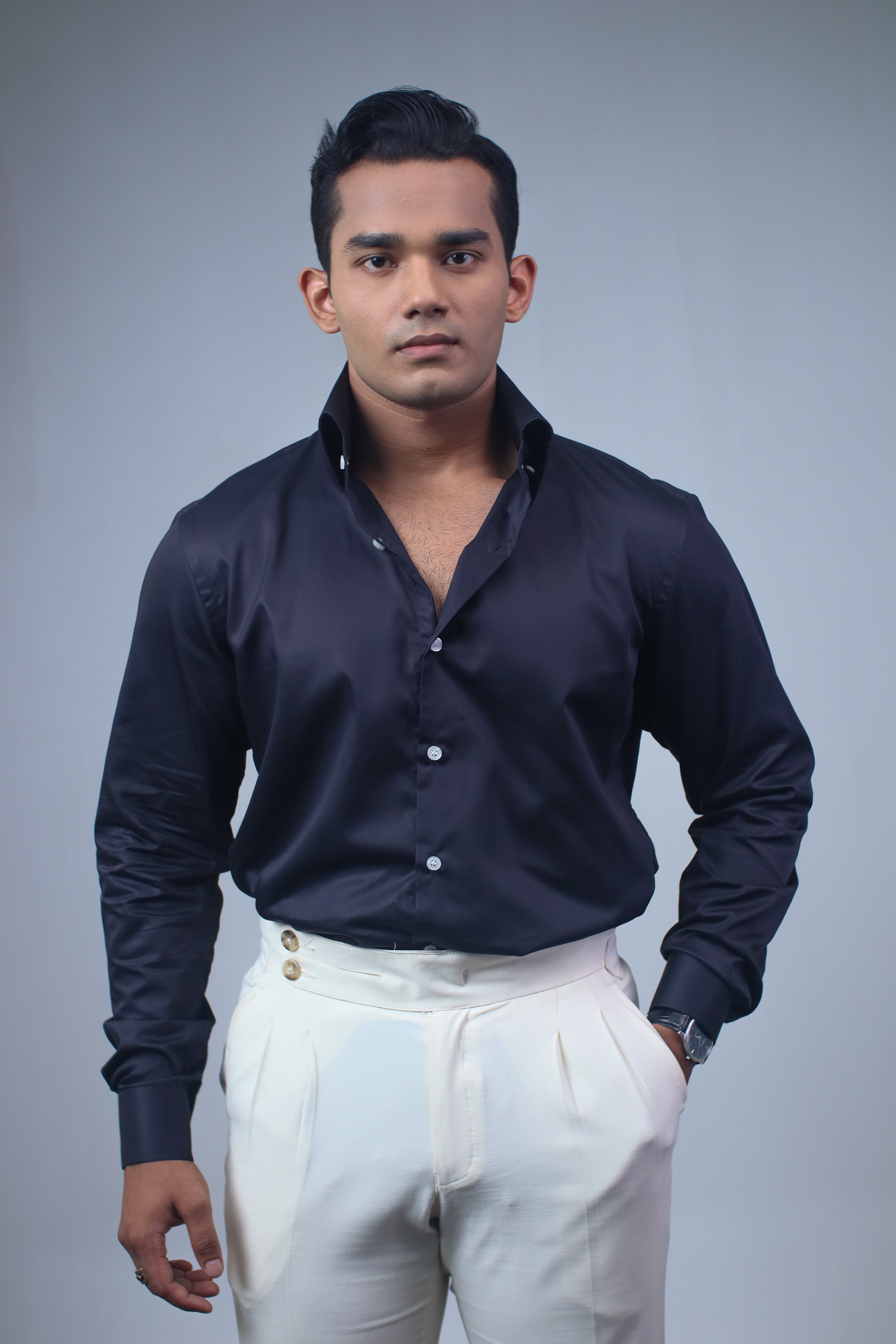 The Signature Black Glossy Tailored Shirt