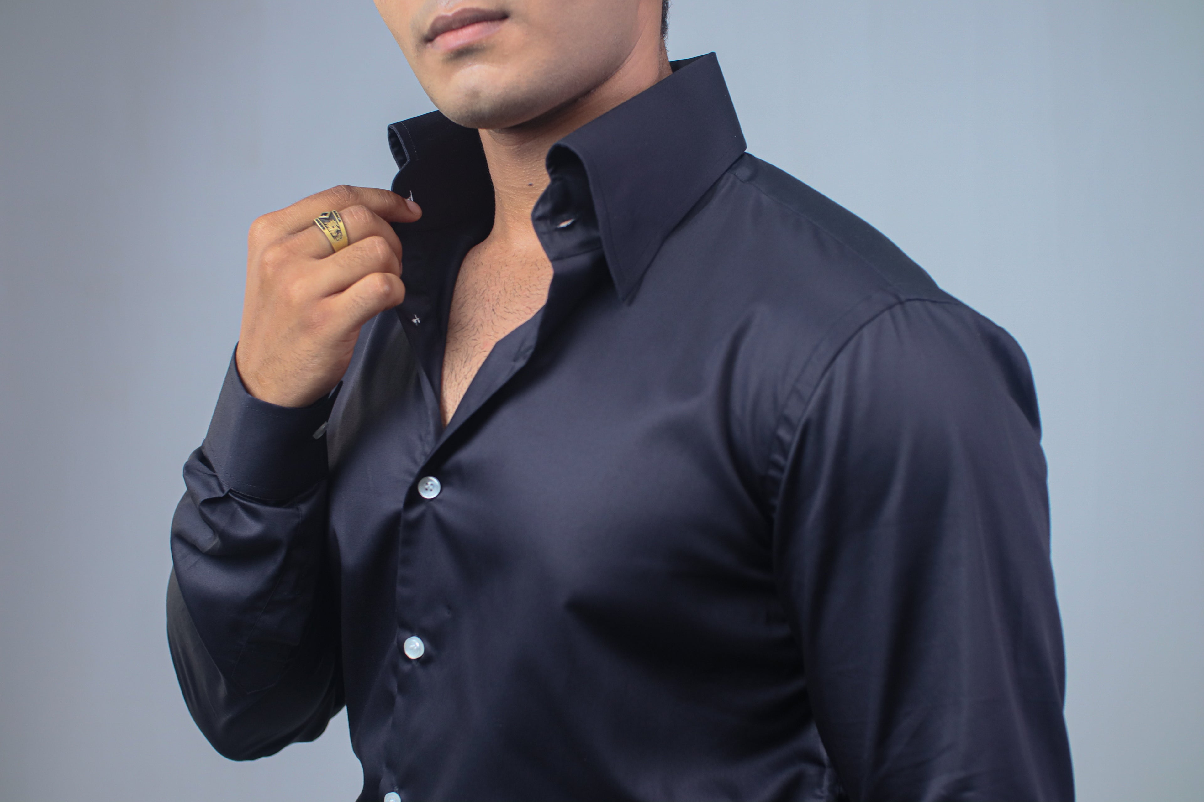 The Signature Black Glossy Tailored Shirt
