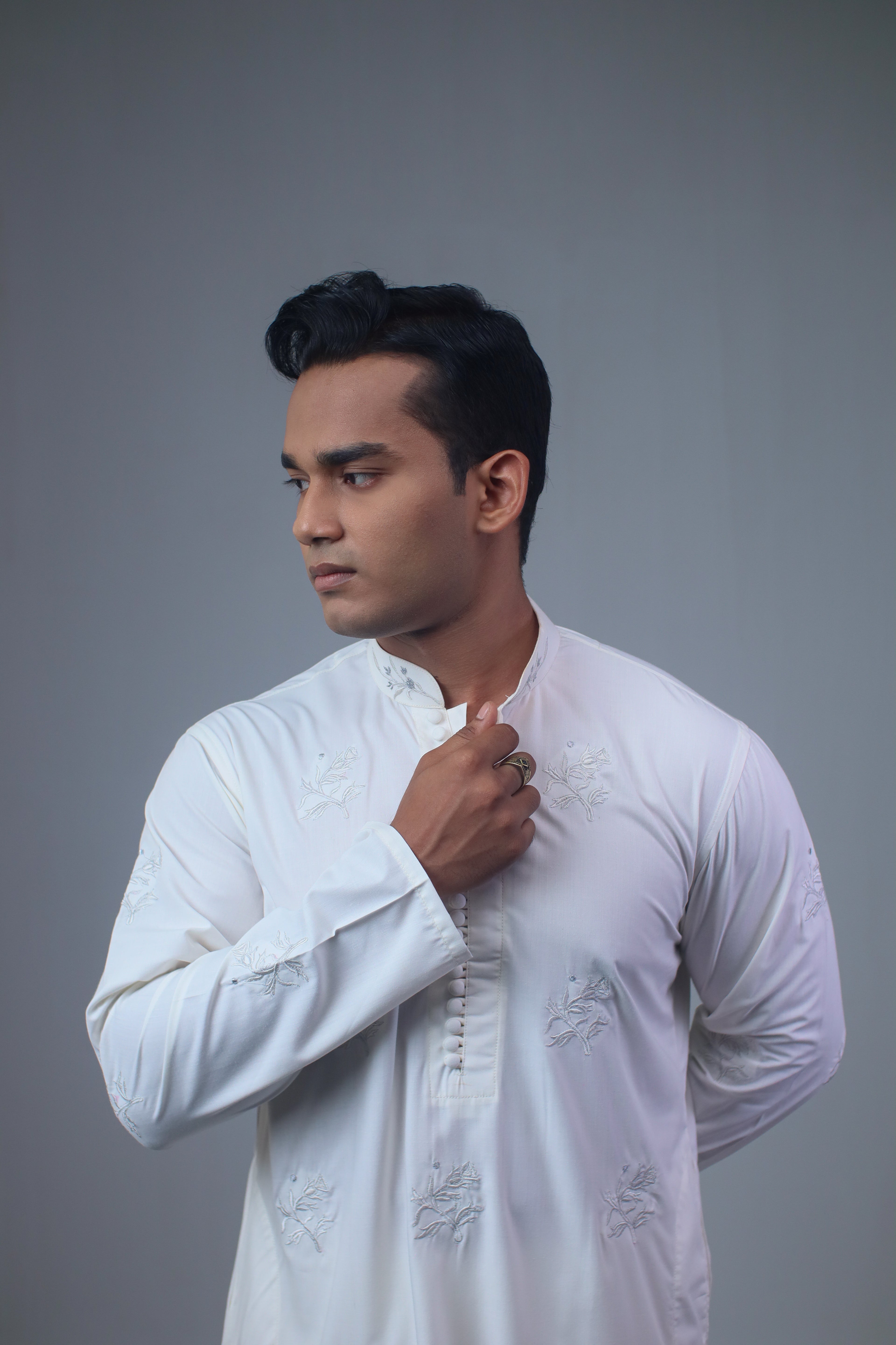 The Pearl White Loop-Button Panjabi
