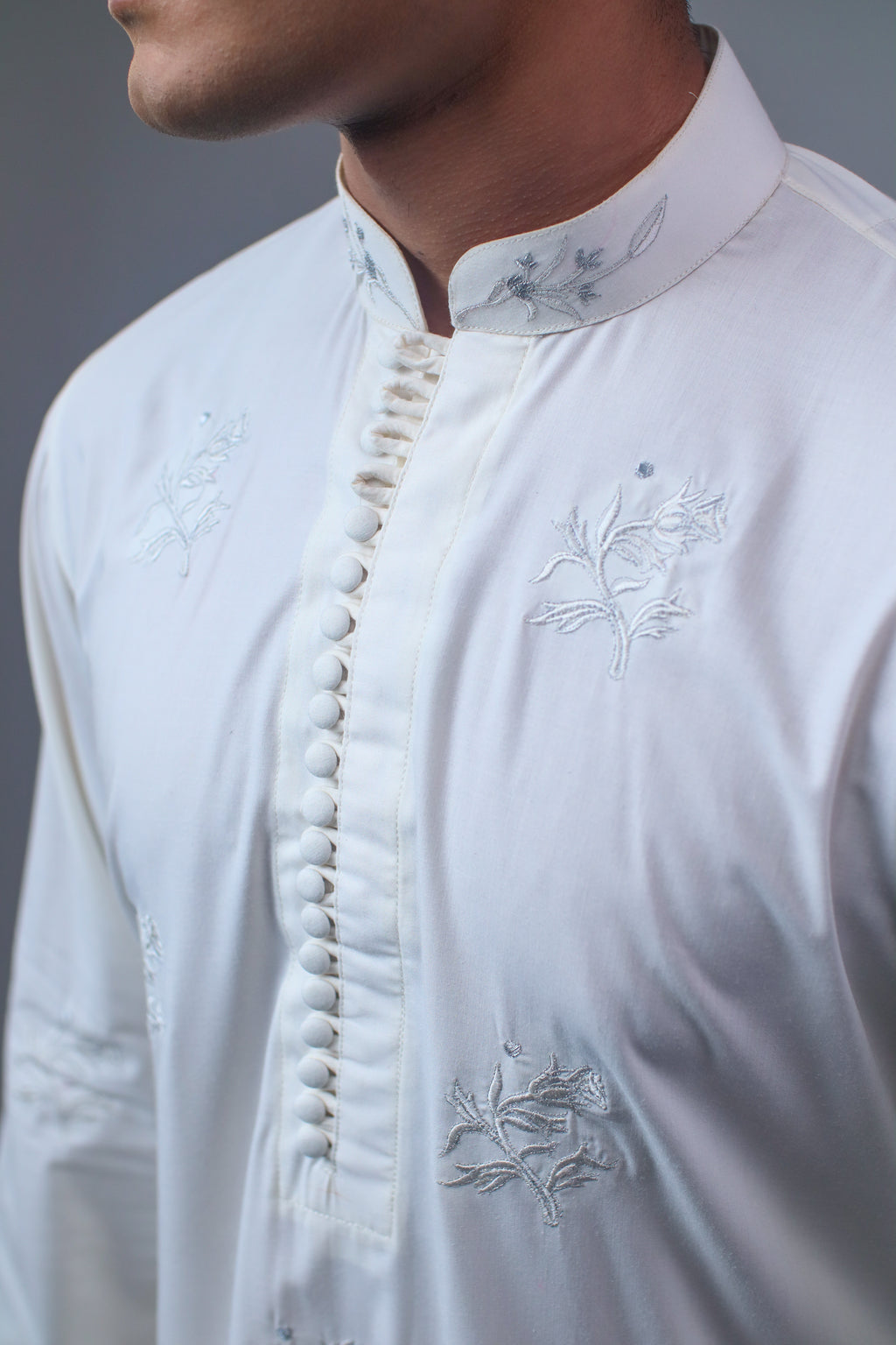 The Pearl White Loop-Button Panjabi