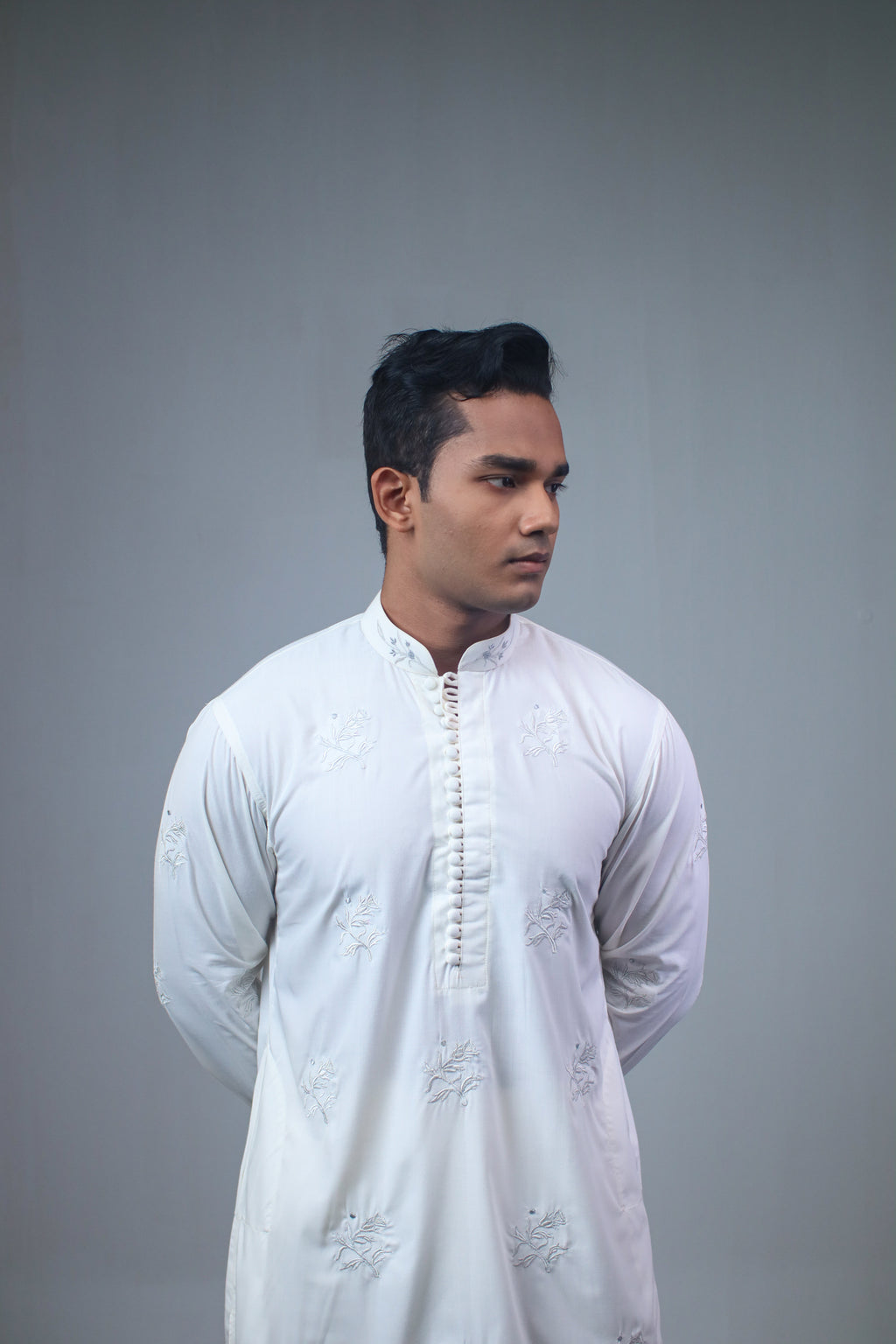The Pearl White Loop-Button Panjabi